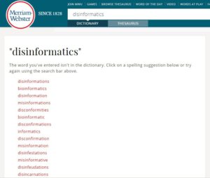 Disinformatics not listed in dictionary