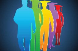silhouettes of graduates in different colors