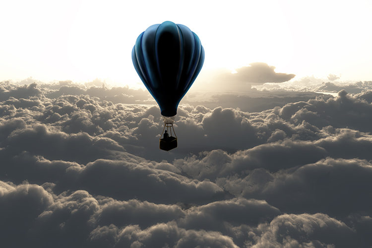 air balloon in sky with clouds