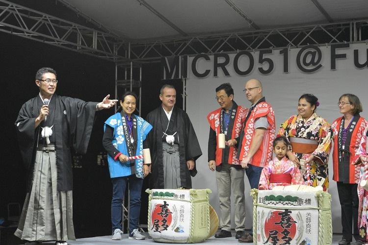 Sake barrel-breaking ceremony casts good fortune on the opening of the Micro51 conference in Japan.