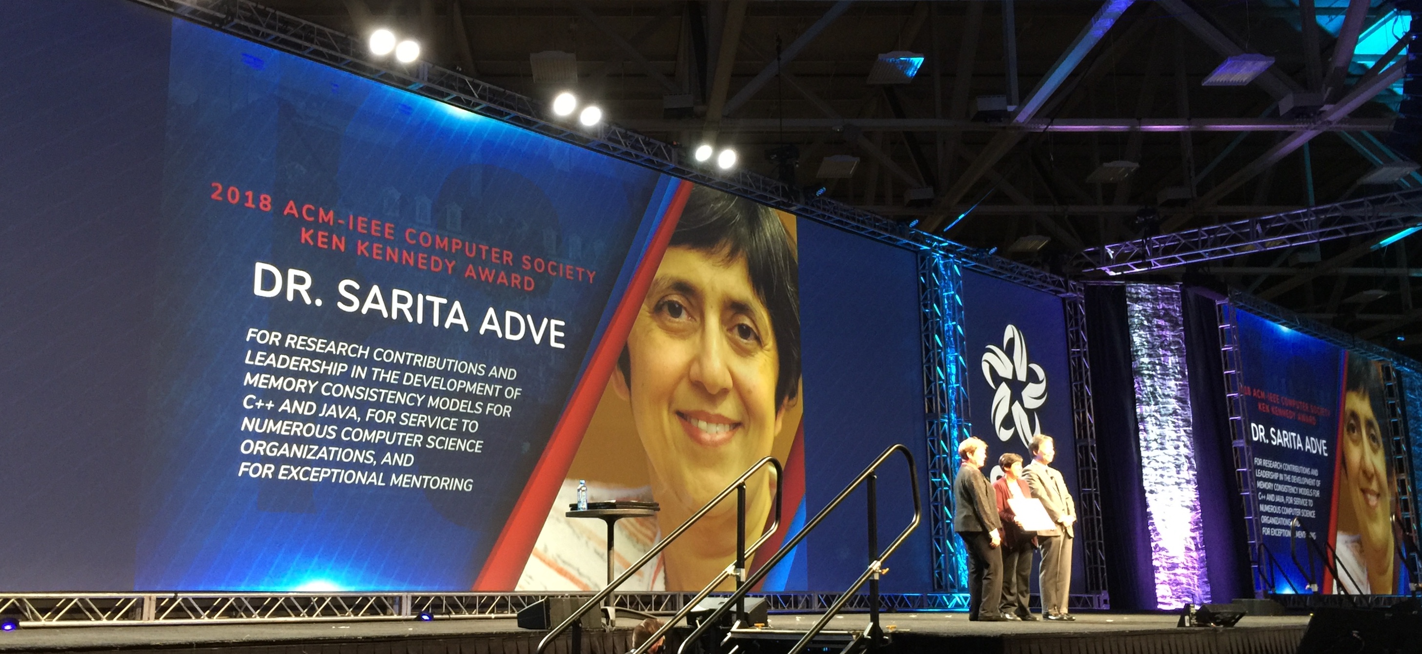 Sarita Adve, the Richard T. Cheng Professor of Computer Science at the University of Illinois, formally receives the 2018 ACM/IEEE Computer Society Ken Kennedy Award.