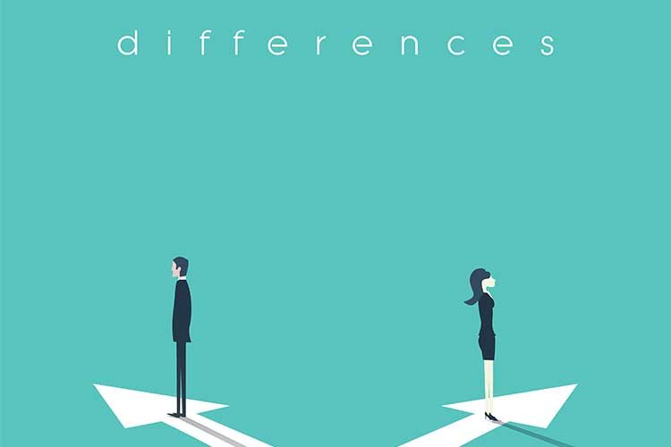 illustration of man and woman standing with back to one another and the word "differences" above