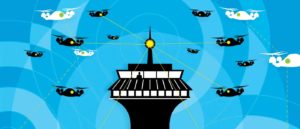 illustrated drones and air traffic control tower for november/december 2016 cover