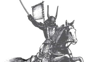 drawing of samurai on horse
